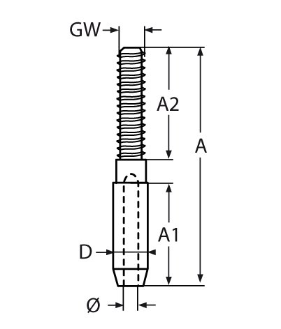 ESS наконечник троса для обжима с правой резьбой АРТ 8445 (чертеж)