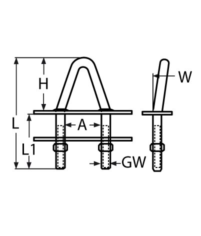 Болт U-образный с двумя пластинами и угловой головкой АРТ 8979 (чертеж)