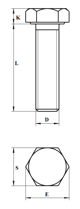 Болт с шестигранной головкой DIN 933 (чертеж)
