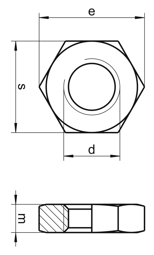 Гайка шестигранная низкая с фаской DIN 439 (чертеж)