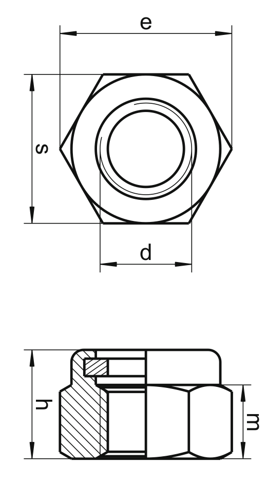Гайка высокая самоконтрящаяся с нейлоновым кольцом DIN 982 (чертеж)