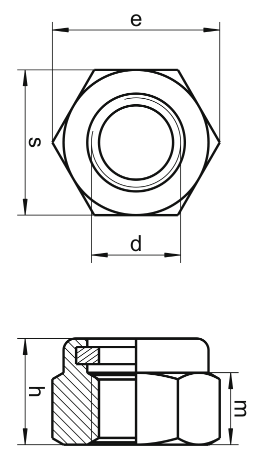 Гайка низкая самоконтрящаяся с нейлоновым кольцом DIN 985 (чертеж)