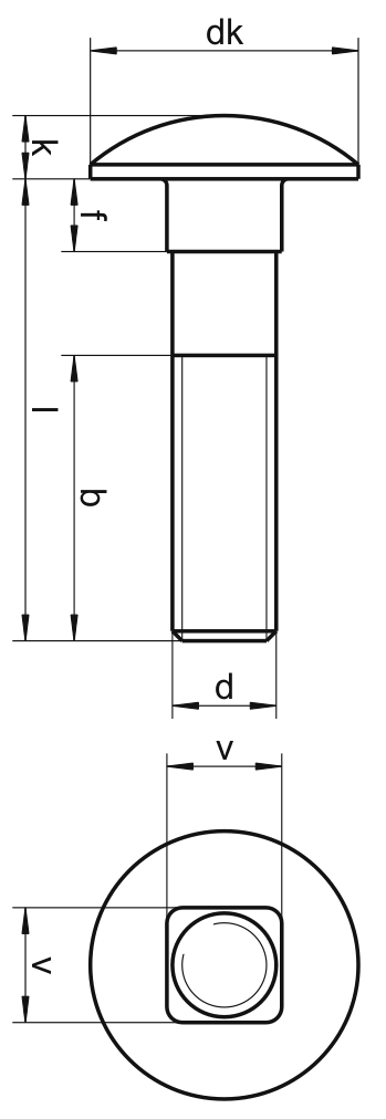 Болт с полукруглой головкой DIN 603 (чертеж)