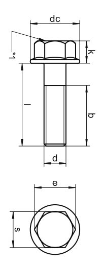 Болт с шестигранной головкой с фланцем DIN 6921 (чертеж)